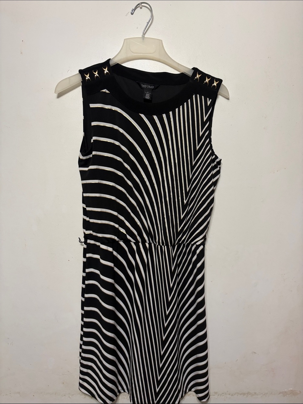 Black & White Striped Sleeveless Dress with Stud Shoulder Detail Sz S